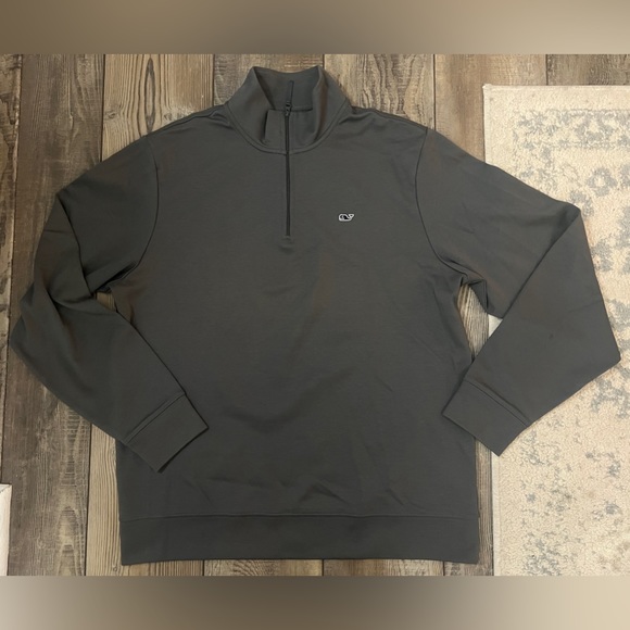 Vineyard Vines - Charcoal Gray Jersey 1/4 Zip Shep Shirt Whale Logo - Men Medium - Picture 2 of 7